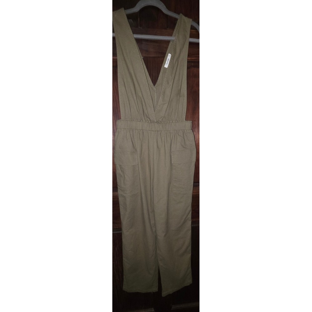 MOD REF Womens V-Neck Elastic Waist Cargo Pocket Jumpsuit Olive Green Size M